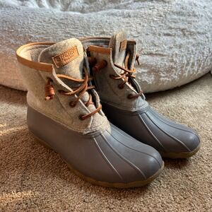 Sperry Topsider Women's Saltwater Emboss‎ Wool Duck Boots, dark grey, 8.5
